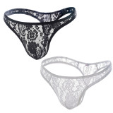 Men's 2 Colors Pack Sexy Brief Cool Lace Thong Mesh G-Strings Bikini Underwear Gift For Boyfriend