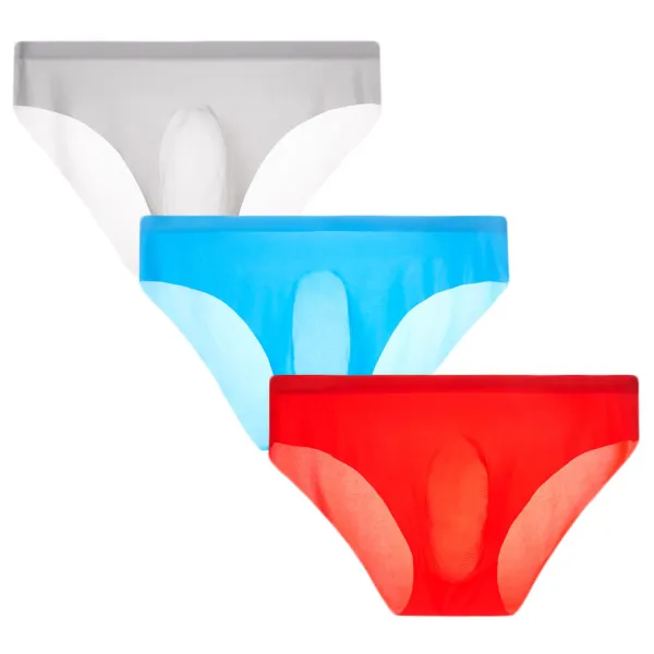 Mens 3 Colors Pack Ice Silk Brief Ultra Soft Sexy Thong Micro Modal Pouch Underwear Panties Gift for Boyfriend