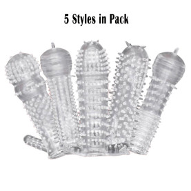 5pcs Pack Penis Sleeves Cock Enlarger Extender Delayed Ring Silicone Condom Sheath Sex Toys for Men