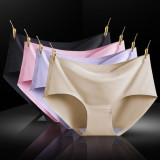 Women's 4 Colors Pack Ice Silk Seamless Underwear Mid Waist Full Coverage Invisible Panties Lingerie Brief Gift for Ladies