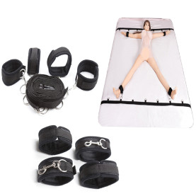 BDSM Kit Bed Restraint Sex Bondage Adult Fetish Toy with Adjustable Hand Ankle Cuffs Blindfold Tickler Included for Couple