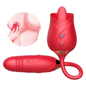Rose Toy Vibrator Thrusting G Spot Dildo Clitoral Licking Stimulator Anal Plug Oral Tongue Adult Teasing Sex Toys for Women Couple Masturbation