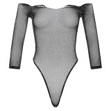 Women Sparkle Sexy Bodysuit Fishnet Rhinestone Sheer Teddy Lingerie Leotard Top Bodystocking Mesh Nightclub Sleeves Sleepwear Nightwear for Couple Sex