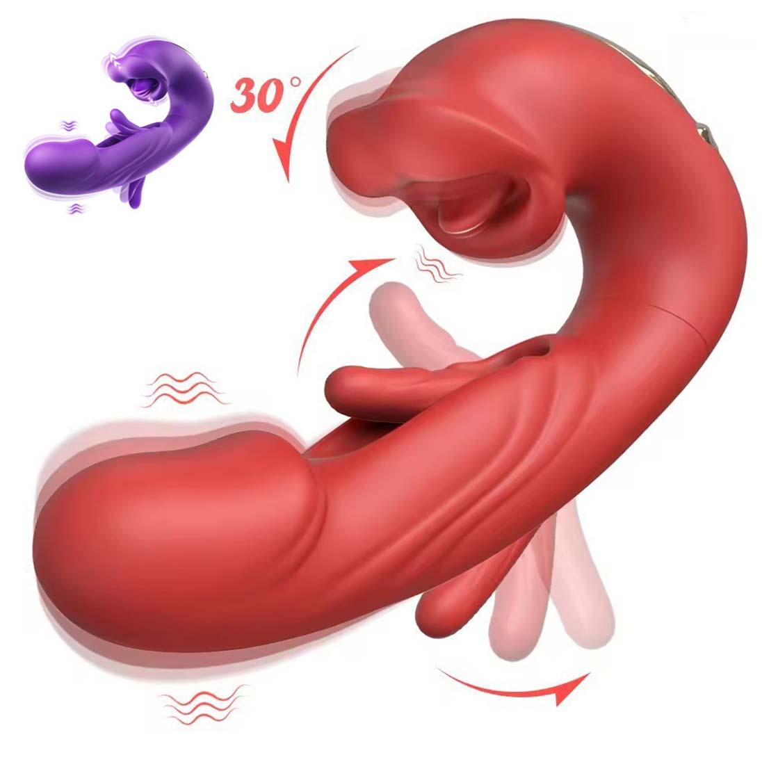 Women 4in1 G-Spot Vibrator Clit Sucking Licking Tongue Flapping Dildo Clitoris Nipples Anal Stimulator Rechargeable Vibrating Masturbator Waterproof Sex Toy Adult Gift for Girlfriend Wife Couples