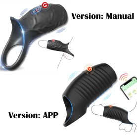 10 Modes Vibrating Penis Sleeve Liquid Silicone Cock Ring Male Rechargeable Waterproof APP Manual Vibrator Soft Extender Enlarger Testicle Restraint Prolonged Ejaculation Delayed Stamina Rings Girth Enhancer Sheath Sex Toys for Men