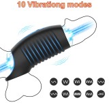 10 Modes Vibrating Penis Sleeve Liquid Silicone Cock Ring Male Rechargeable Waterproof APP Manual Vibrator Soft Extender Enlarger Testicle Restraint Prolonged Ejaculation Delayed Stamina Rings Girth Enhancer Sheath Sex Toys for Men